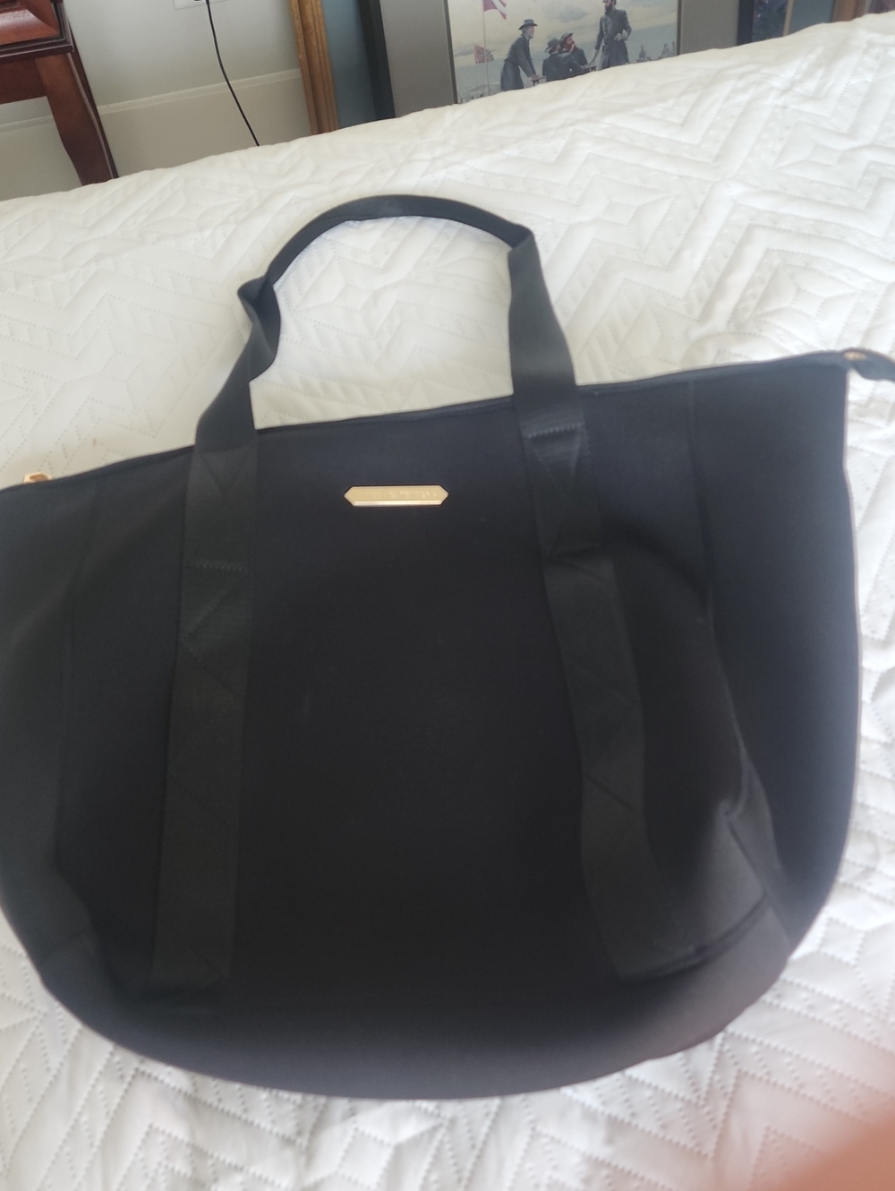 Aimee Kestenberg Black Tote with Gold Plate